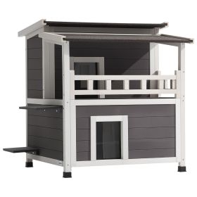 VEVOR Insulated Cat House, 2-Story Wooden Cat Shelter, Foam Insulation, Feral Kitty Shelter with Balcony